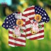 4th Of July Independence Day American Love Pig With Sunflower Hawaiian Shirt