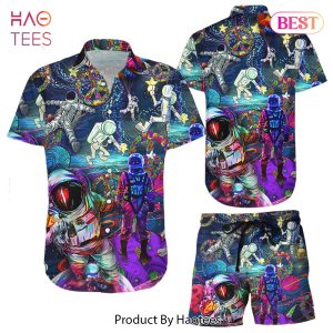 Astronaut  Hawaiian Shirt Hippie Galaxy Astronaut Peace Life Style Button Down Shirts Astronaut Presents