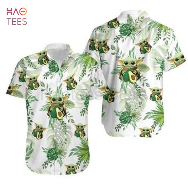 Baby Yoda Hugging Avocadoes Tropical Leaves Hawaiian Shirt