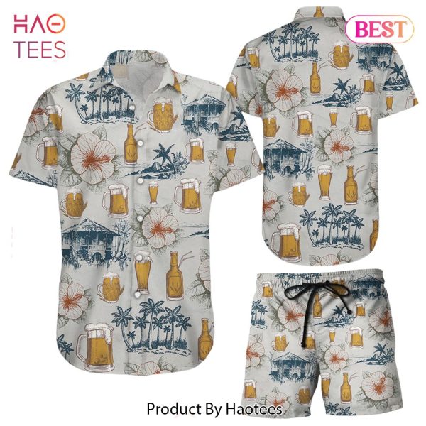 Beer Hawaiian Shirt Coconut Tree With Hibicus Background Hawaii Shirt Aloha Gift Ideas