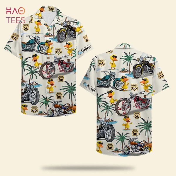 Biker Duck & Classic Motorcycles Pattern Hawaiian Shirt