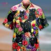 Black Cat Tropical Flowers Print Hawaiian Shirt