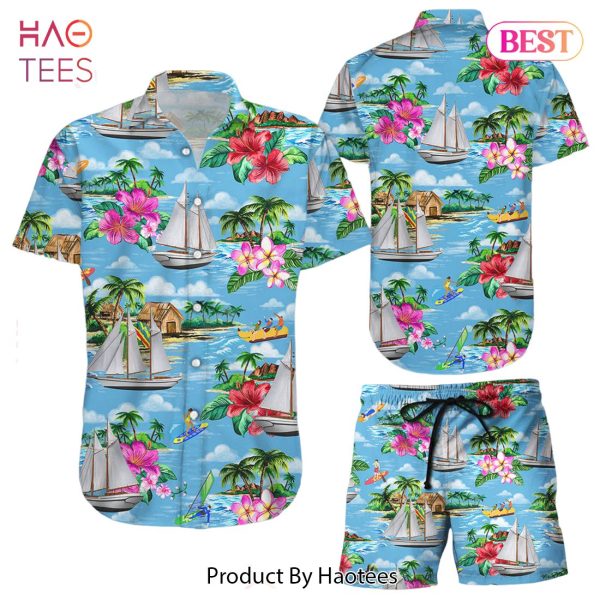 Boat Hawaiian Shirt Blue Sailing Boat On The Beach Hawaii Shirt Summer Holiday Presents