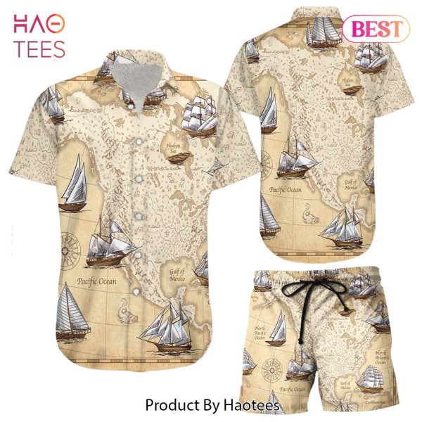 Boat Hawaiian Shirt Map Sailing Boat Vintage Hawaii Shirt Presents For Summer Holidays