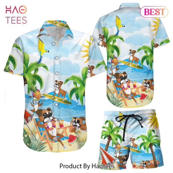 Boxer Hawaiian Shirt Boxer Dog Resting On The Beach Pattern Hawaii Shirts Gifts For Boxers Owners