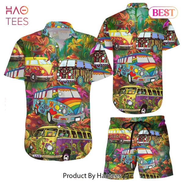 Car Hawaiian Shirt Hippie Car On The Way Mushrooms Hippie Hawaii Shirt Gift For Beach Trip