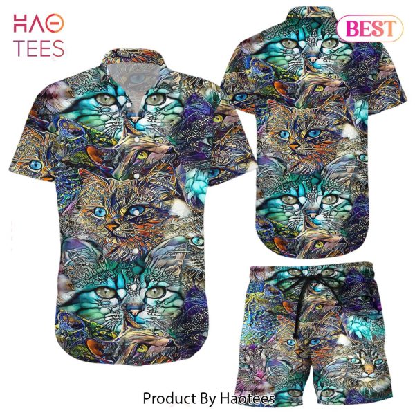 Cat Hawaiian Shirt Cat Abstract Colorful Button Down Shirts Gifts For Pets Cat Lovers