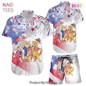 Cat Hawaiian Shirt Shorthair Cat With Firework 4th Of July Day Hawaii Shirt Fourth Of July Presents