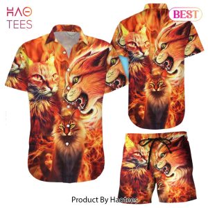 Cat Themed Hawaiian Shirt Angry Cat Fire Button Down Shirts Unique Gift For Cat Lovers