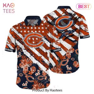 Chicago Bears NFL Hawaiian Shirt Floral Print American Flag Beach Shirt Short Style Summer