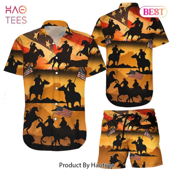 Cowboy Hawaiian Shirt American Cowboy Silhouette At Sunset Hawaii Shirt Beach Vacation Themed Gifts