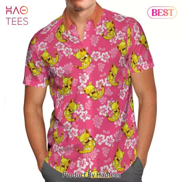 Cute Abra Tropical Floral Hawaiian Shirt Anime Shirt for Men Women