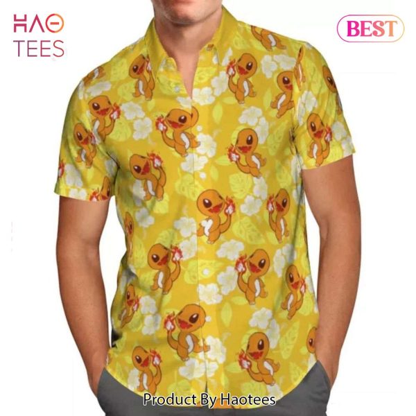 Cute Charmander Tropical Floral Hawaiian Shirt Anime Shirt for Men Women