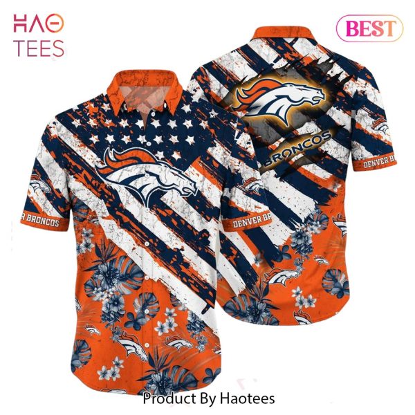 Denver Broncos NFL Hawaiian Shirt Floral Print American Flag Beach Shirt Short Style Summer