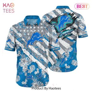 Detroit Lions NFL Hawaiian Shirt Floral Print American Flag Beach Shirt Short Style Summer