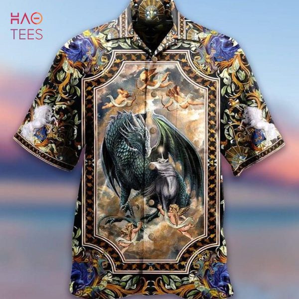 Dragin And Horse Print Hawaiian Shirt