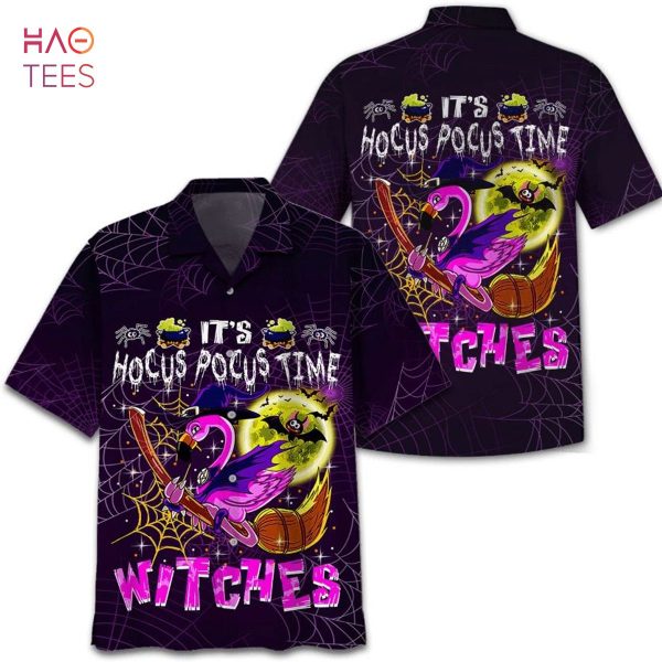 Flamingo Witch It’s Hocus Pocus Time Witches Print Hawaiian Shirt