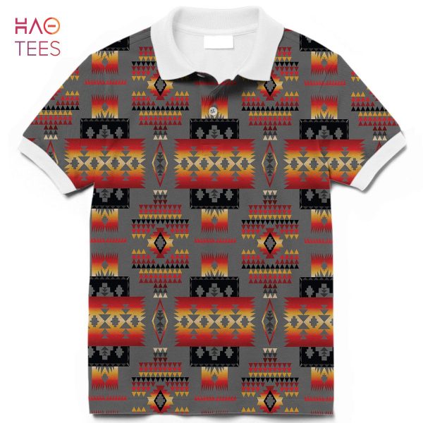 Gray Tribe Pattern Native American Polo T-Shirt 3D