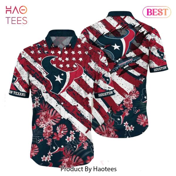 Houston Texans NFL Hawaiian Shirt Floral Print American Flag Beach Shirt Short Style Summer