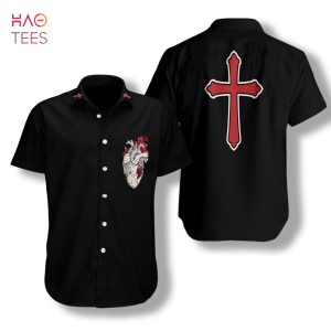 NEW Cross With Styled Heart Goth Hawaiian Shirt