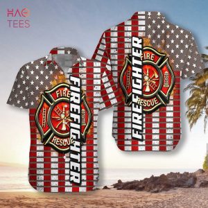 NEW Firefighter Logo And Red American Flag Firefighter Hawaiian Shirt