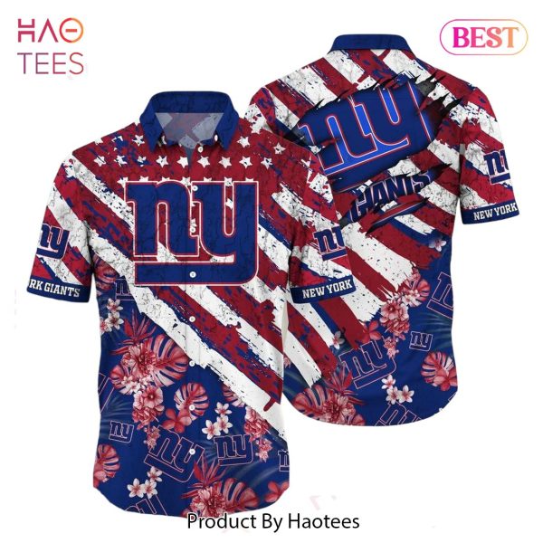 New York Giants NFL Hawaiian Shirt Floral Print American Flag Beach Shirt Short Style Summer