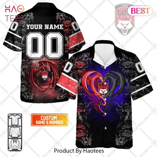 Personalized Lyon LOU Rugby Rose Dragons Design Hawaiian Shirt