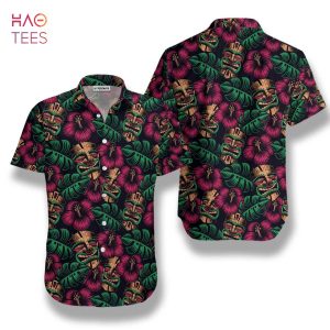 Retro Tiki Mask Seamless Pattern Tiki Hawaiian Shirt