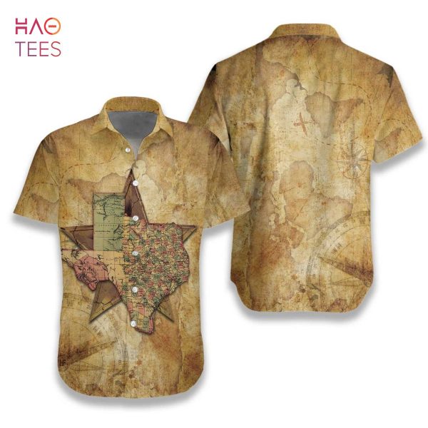 Texas State Map And Compass Pattern Hawaiian Shirt