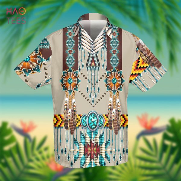 Turquoise Blue Pattern Breastplate Native American Hawaiian Shirt 3D