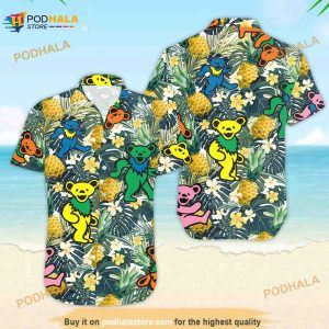 3D Hawaiian Shirt For Men Grateful Dead Dancing Bears Colors Summer Hawaii Shirt