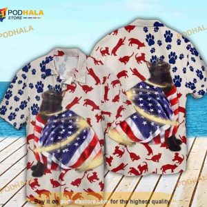 4th Of July Independence Day Cat Black 3D Hawaiian Shirt