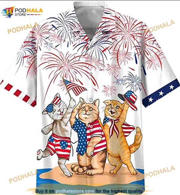 4th Of July Independence Day Cats Funny Hawaiian Shirt