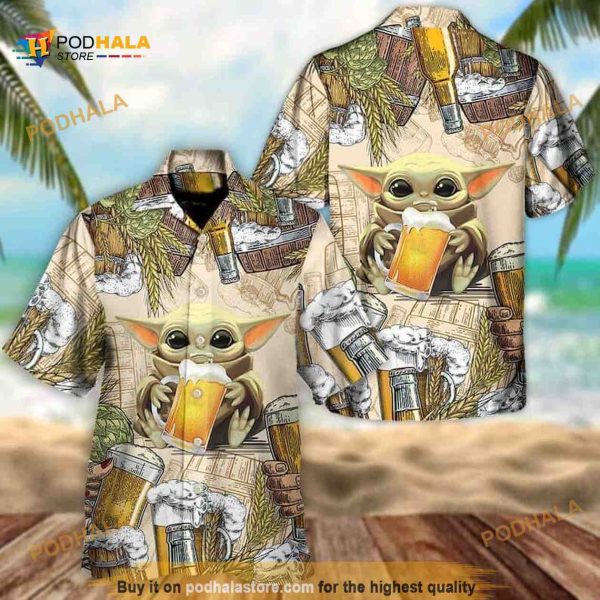 Aloha Star Wars Baby Yoda And Wheat Beer Hawaiian Shirt