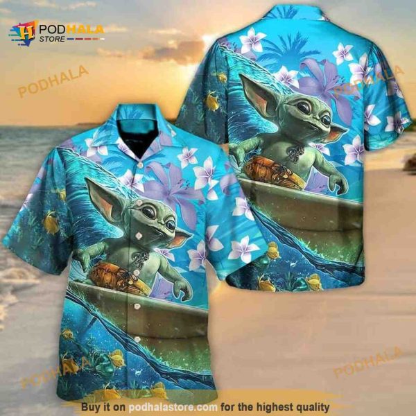 Aloha Star Wars Baby Yoda Surfing Hawaiian Shirt