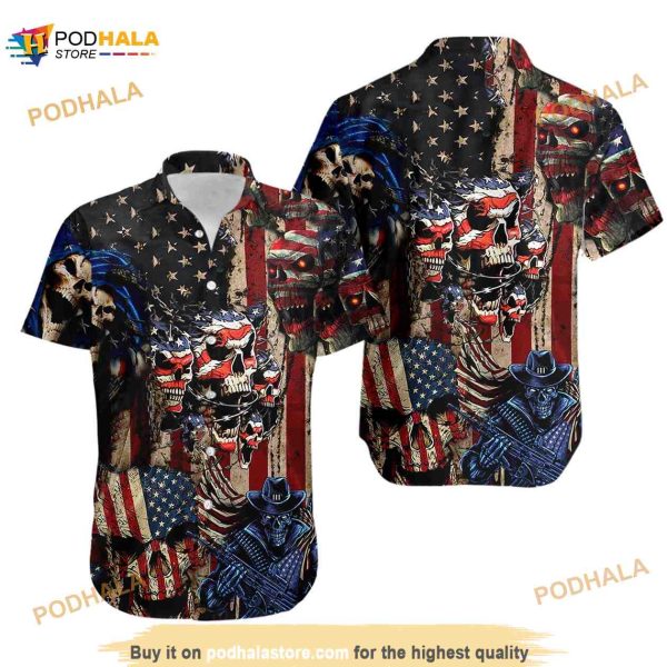 America Flag Skull Hawaiian Shirt