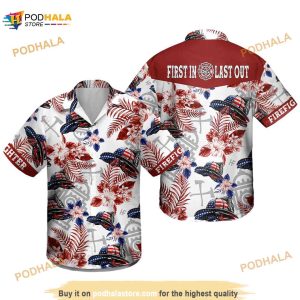 American Firefighter Helmet Red Flower Hawaiian Shirt