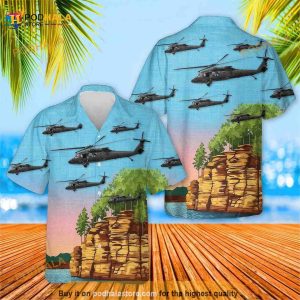 Army 147th Aviation Regiment Blackhawk Uh-60 Helicopter Hawaiian Shirt