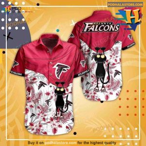 Atlanta Falcons NFL Hawaiian Shirt Black Cat Graphic 3D Printed Hawaii Shirt Short Best Fan Ever