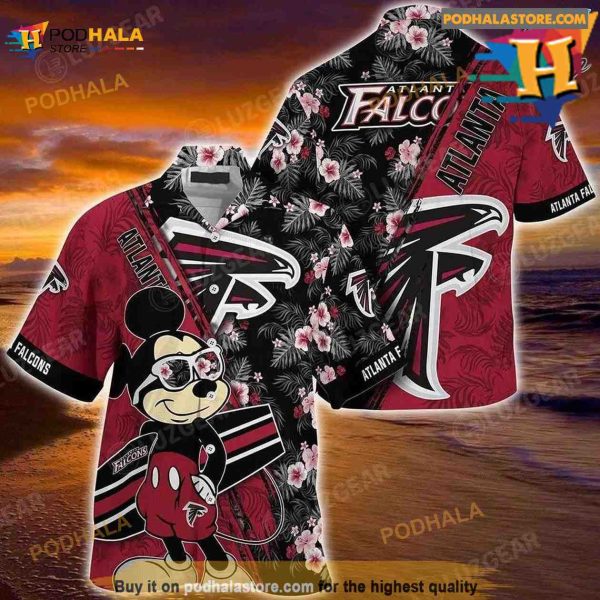 Atlanta Falcons NFL Hawaiian Shirt Mickey Print Floral Pattern This Summer For Sports Fans