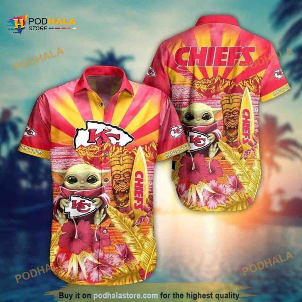 Baby Yoda Star Wars Hawaiian Shirt Loves NFL Kansas City Chiefs