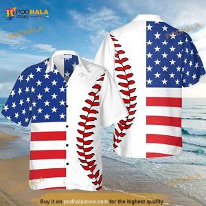 Baseball American Flag Hawaiian Shirt