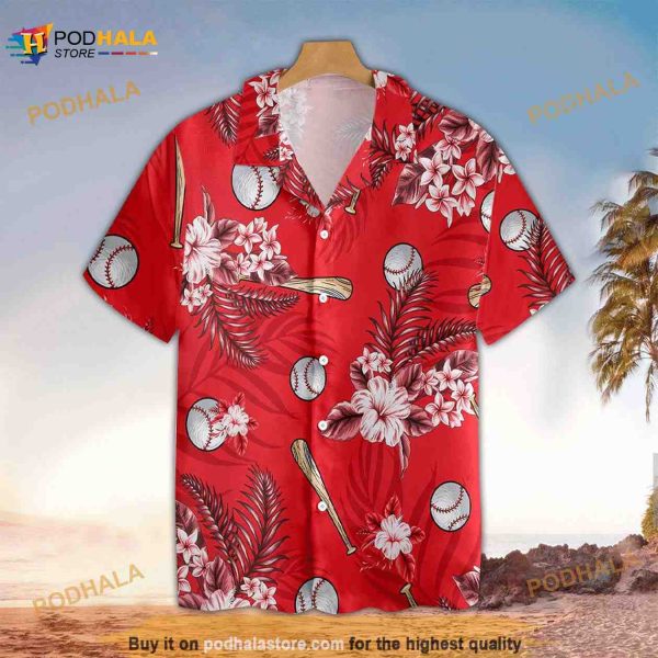 Baseball Hibiscus Flower Hawaiian Shirt