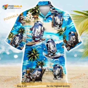 Beach Aloha Star Wars Movie R2D2 Robot Surfing Hawaiian Shirt