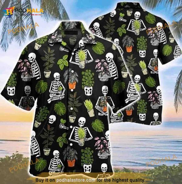 Beautiful Plant Potted Gardener Skull Pattern Hawaiian Shirt