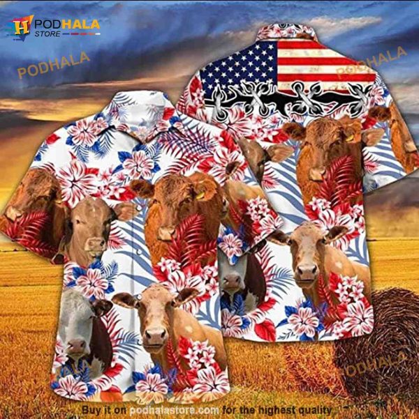 Beefmaster Cow Independence Day Hawaiian Shirt