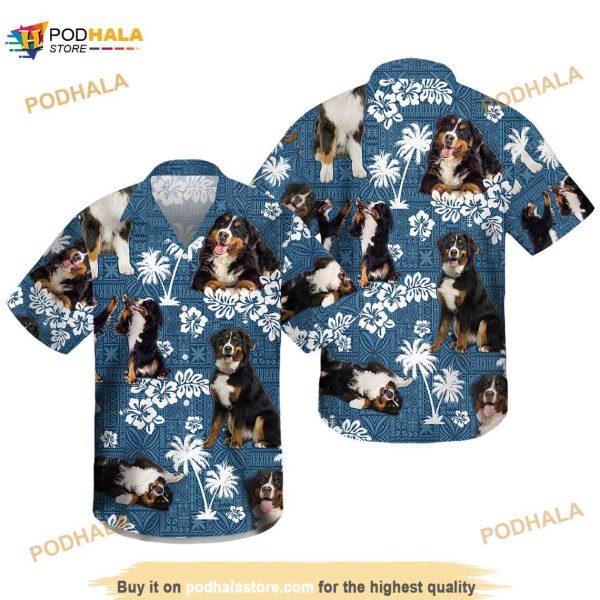 Bernese Mountain Dog Blue Tribal Hawaiian Shirt