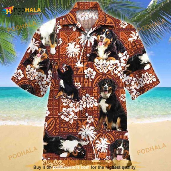 Bernese Mountain Dog Red Tribal Hawaiian Shirt