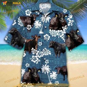 Black Angus Cow Hibiscus Unisex Hawaiian Shirt