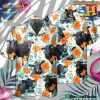 Black Angus Cow Orange Floral Hawaiian Shirt